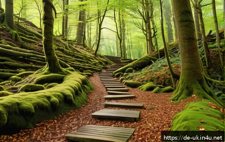 레이크 디스트릭트 트레킹 코스 - A peaceful hiking trail through Grizedale Forest in England, featuring lush green woodland with dens...